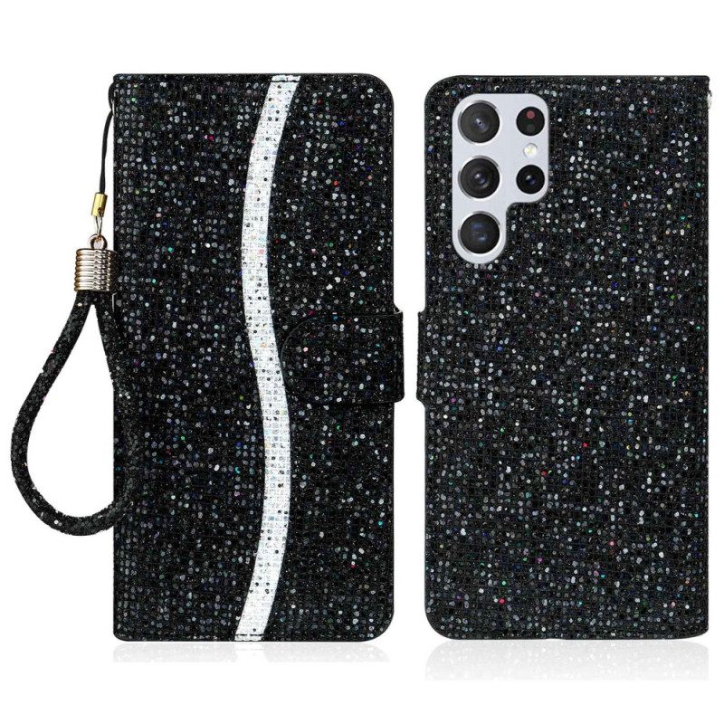 Folio Cover Samsung Galaxy S23 Ultra 5G Paillettes Strappy