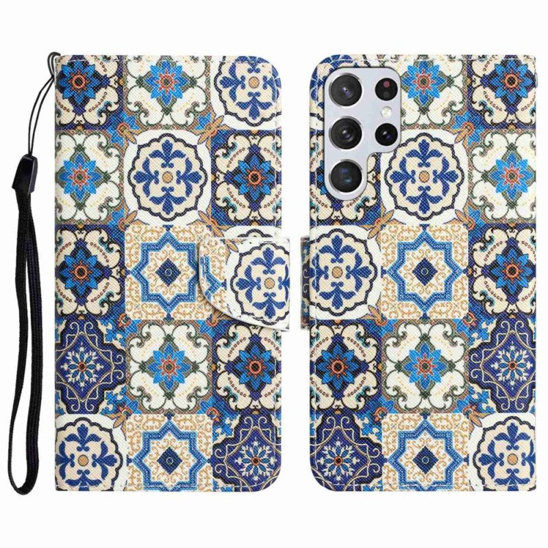 Folio Cover Samsung Galaxy S23 Ultra 5G Patchwork Con Spalline