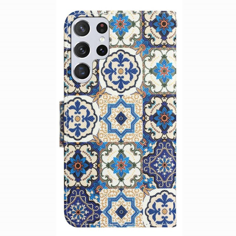 Folio Cover Samsung Galaxy S23 Ultra 5G Patchwork Con Spalline