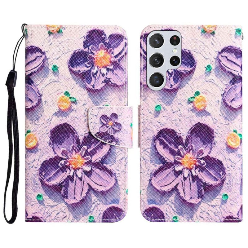 Folio Cover Samsung Galaxy S23 Ultra 5G Solo Fiori Con Cinturino