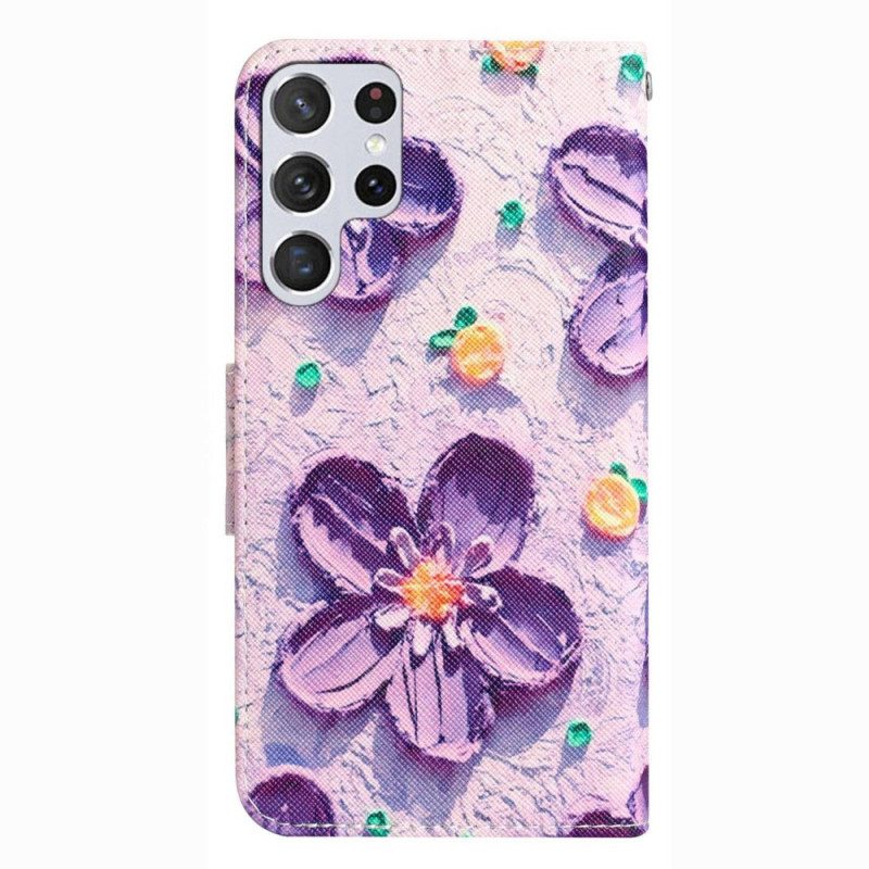 Folio Cover Samsung Galaxy S23 Ultra 5G Solo Fiori Con Cinturino