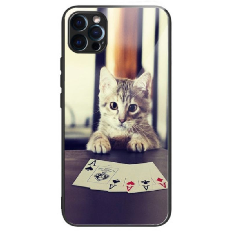 Cover iPhone 14 Pro Max Poker Gatto In Vetro Temperato