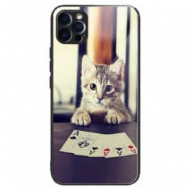 Cover iPhone 14 Pro Max Poker Gatto In Vetro Temperato