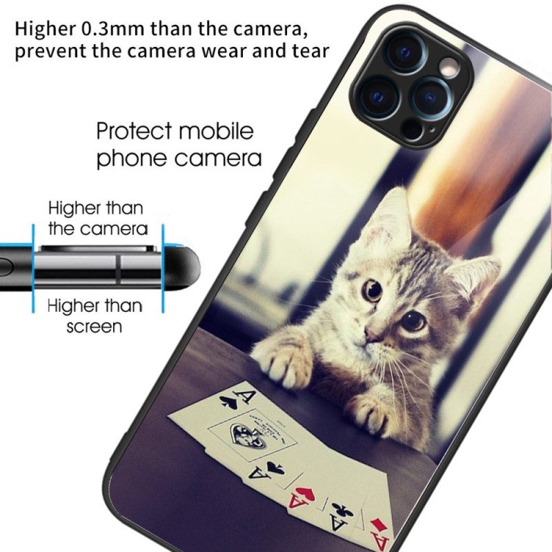 Cover iPhone 14 Pro Max Poker Gatto In Vetro Temperato