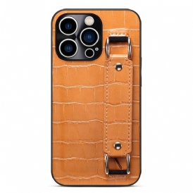 Cover iPhone 14 Pro Max Portacarte Con Cinturino In Coccodrillo