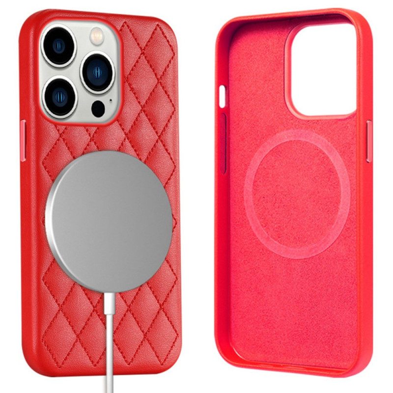 Cover iPhone 14 Pro Max Stile Trapuntato Compatibile Con Magsafe