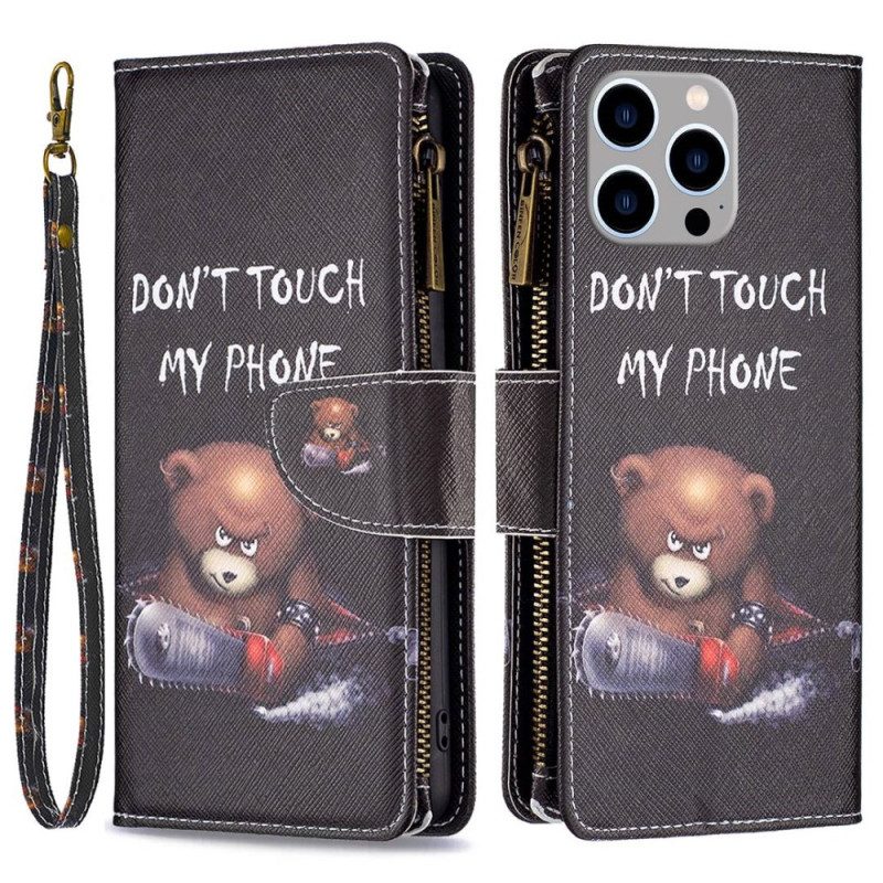 Custodia A Portafoglio iPhone 14 Pro Max Tasca Con Zip Dangerous Bear