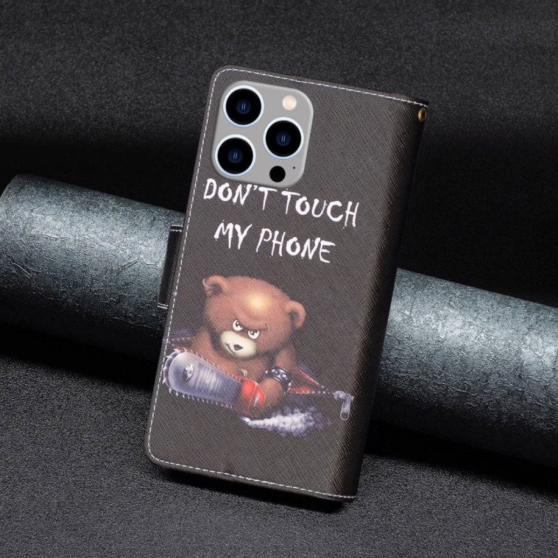 Custodia A Portafoglio iPhone 14 Pro Max Tasca Con Zip Dangerous Bear