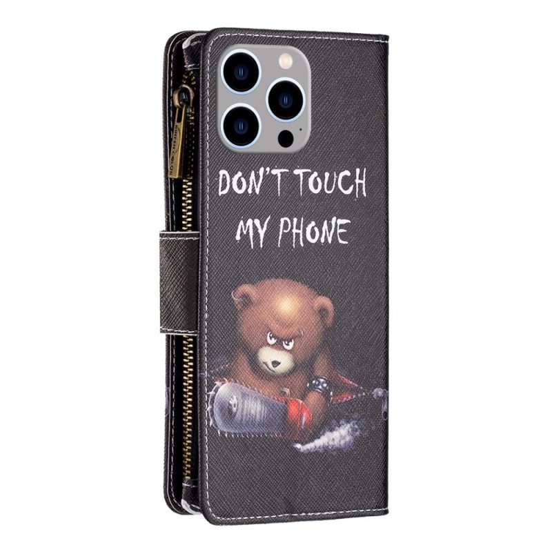 Custodia A Portafoglio iPhone 14 Pro Max Tasca Con Zip Dangerous Bear