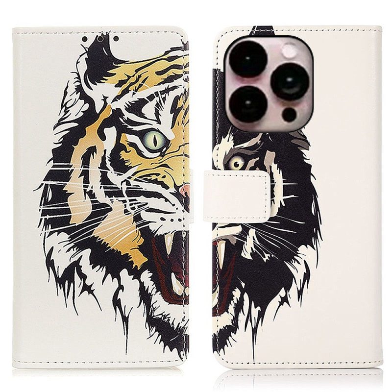 Custodia A Portafoglio iPhone 14 Pro Max Tigre Feroce