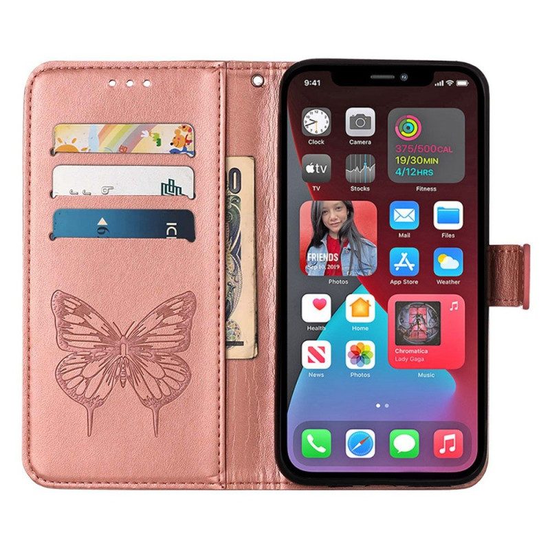 Custodia in pelle iPhone 14 Pro Max Farfalla Barocco Strappy