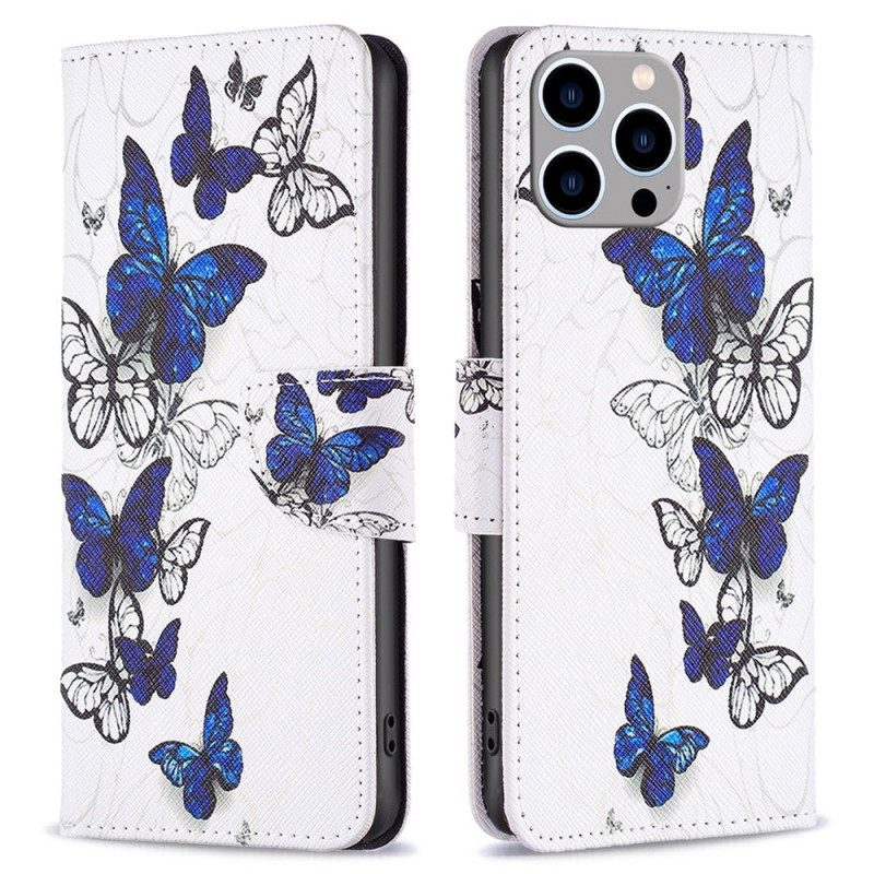 Custodia in pelle iPhone 14 Pro Max Farfalle In Volo