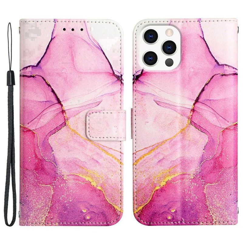 Custodia in pelle iPhone 14 Pro Max Striscia Di Marmo