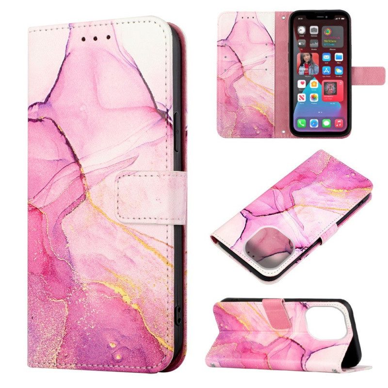 Custodia in pelle iPhone 14 Pro Max Striscia Di Marmo