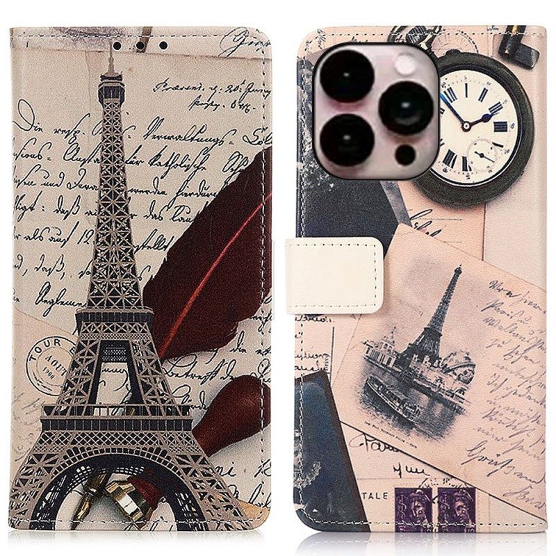 Custodia in pelle iPhone 14 Pro Max Torre Eiffel Del Poeta