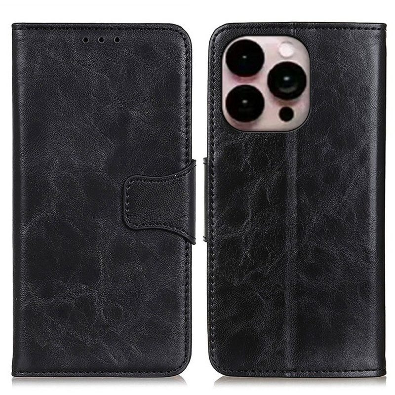 Folio Cover iPhone 14 Pro Max Chiusura Reversibile In Pelle Crosta