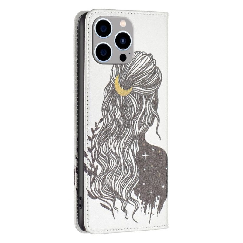 Folio Cover iPhone 14 Pro Max Custodia in pelle Bei Capelli