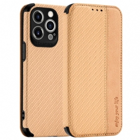 Folio Cover iPhone 14 Pro Max Custodia in pelle Chiusura A Ventosa In Fibra Di Carbonio