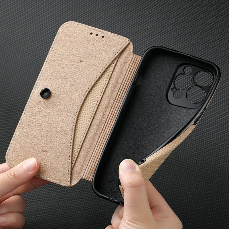 Folio Cover iPhone 14 Pro Max Custodia in pelle Chiusura A Ventosa In Fibra Di Carbonio