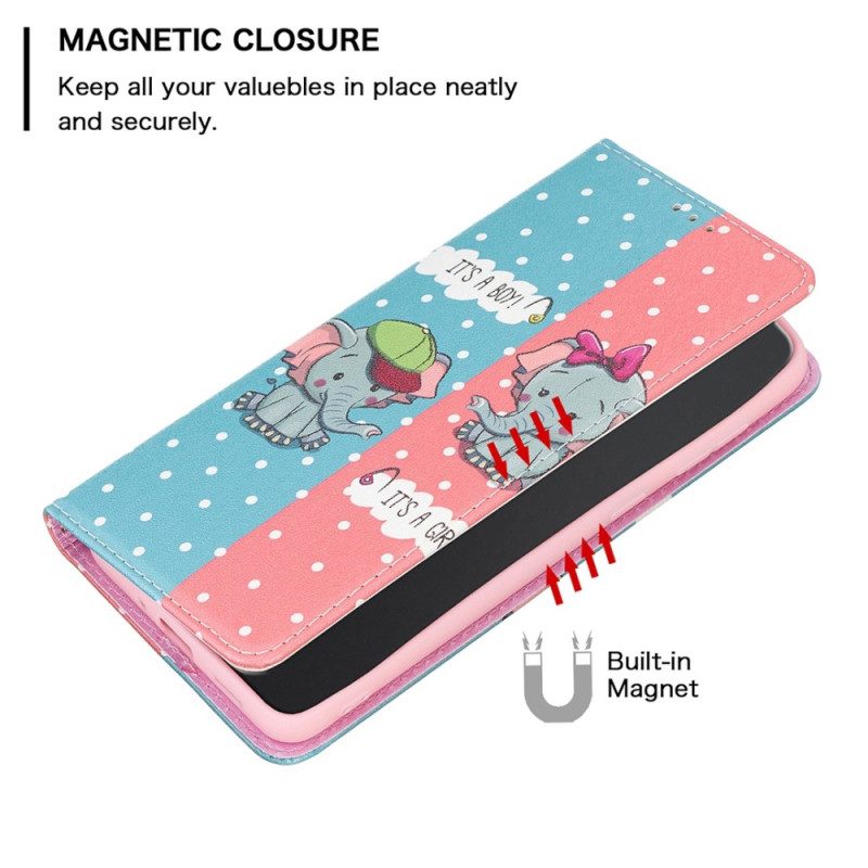 Folio Cover iPhone 14 Pro Max Custodia in pelle Elefantini