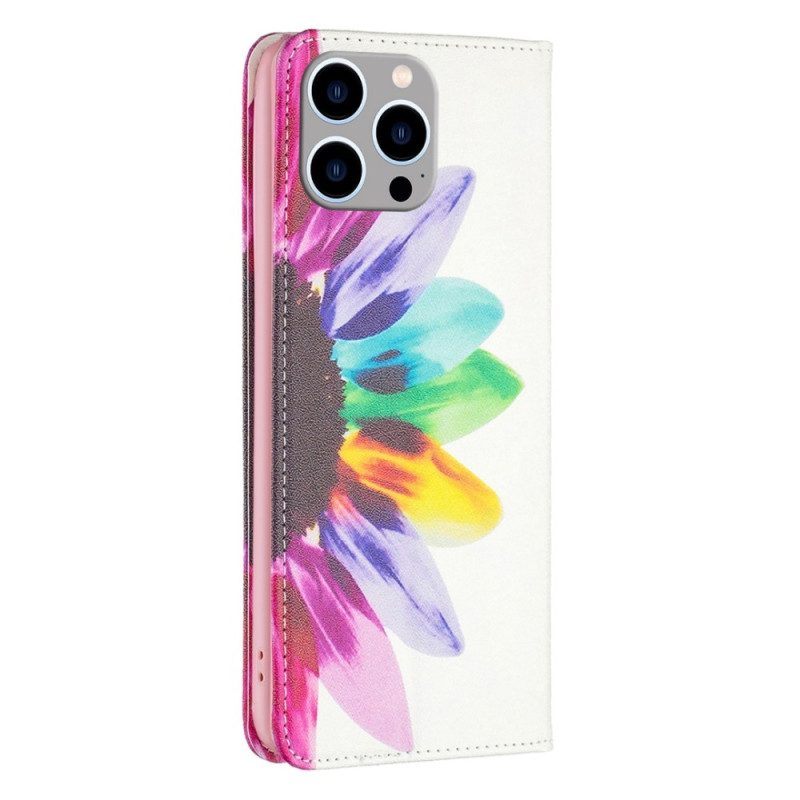 Folio Cover iPhone 14 Pro Max Custodia in pelle Fiore Dell'acquerello