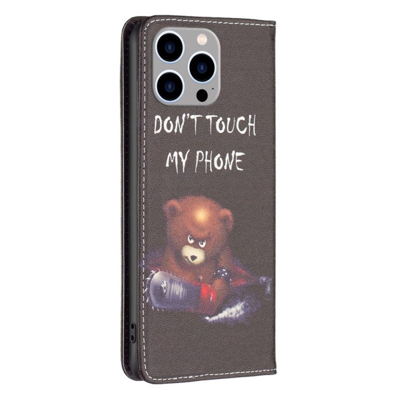 Folio Cover iPhone 14 Pro Max Custodia in pelle Orso Pericoloso