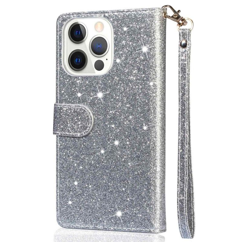 Folio Cover iPhone 14 Pro Max Portafoglio Portafoglio Glitterato