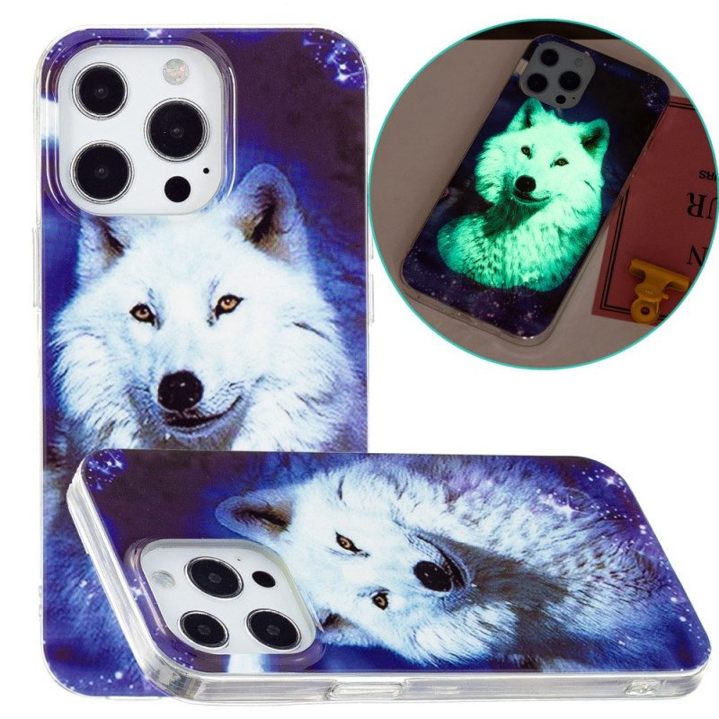 Cover iPhone 15 Pro Lupo Bianco Fluorescente