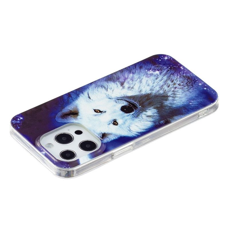 Cover iPhone 15 Pro Lupo Bianco Fluorescente