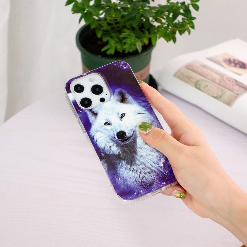 Cover iPhone 15 Pro Lupo Bianco Fluorescente