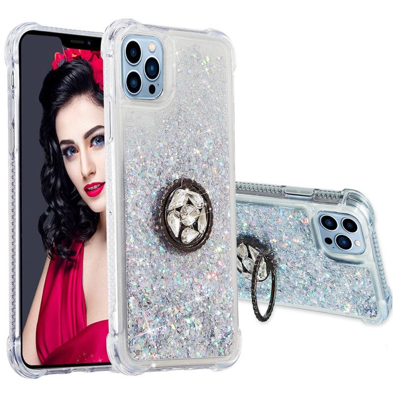 Cover iPhone 15 Pro Paillettes Con Anello Di Supporto