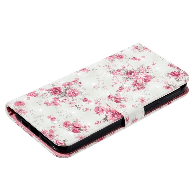 Custodia in pelle iPhone 15 Pro Fiori 3d Con Cinturino