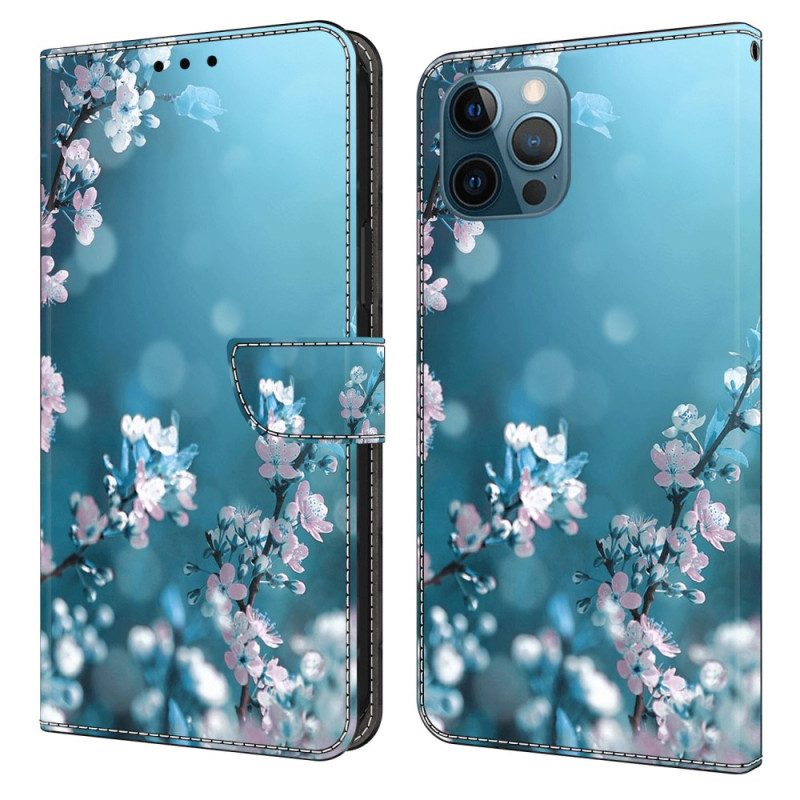 Custodia in pelle iPhone 15 Pro Fiori Di Pruno