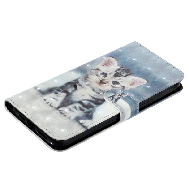 Custodia in pelle iPhone 15 Pro Gattino 3d Con Cinturino