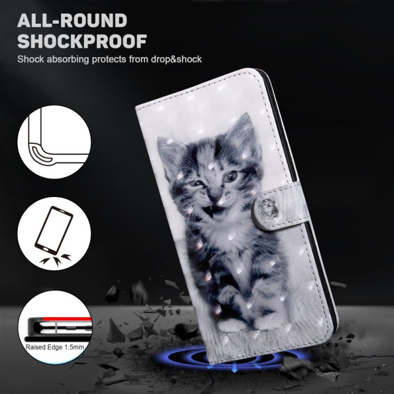 Custodia in pelle iPhone 15 Pro Gattino Con Cinturino