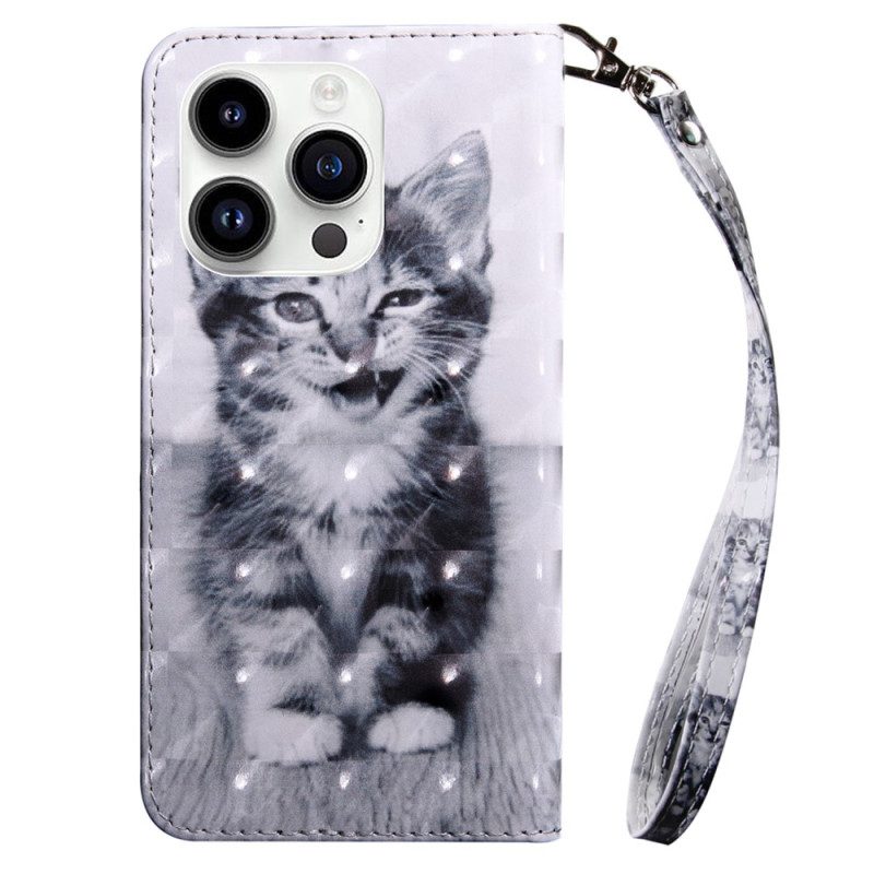 Custodia in pelle iPhone 15 Pro Gattino Con Cinturino