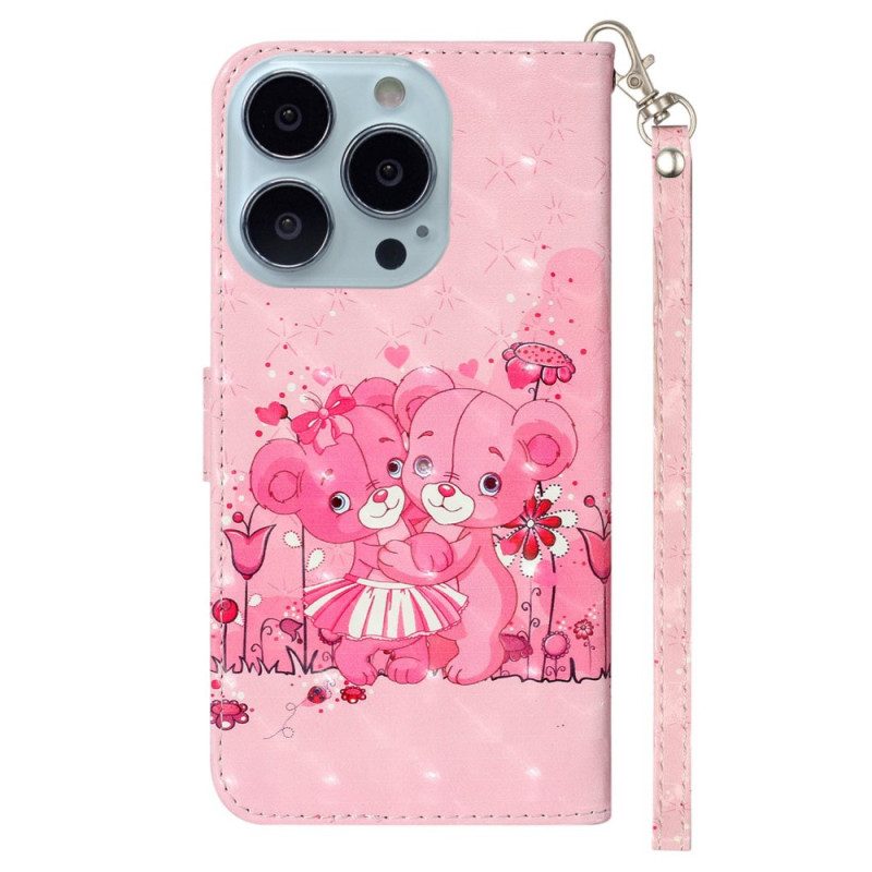 Custodia in pelle iPhone 15 Pro Orsetti Di Peluche 3d Con Cinturino