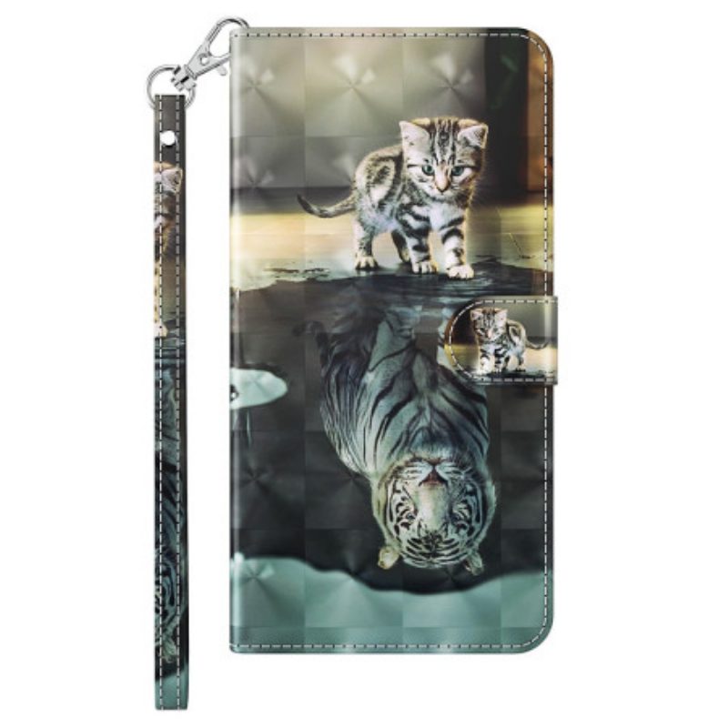 Custodia in pelle iPhone 15 Pro Sogno Di Gattino 3d Con Cinturino