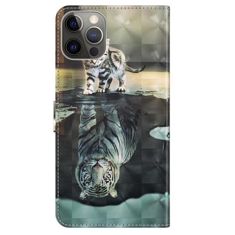 Custodia in pelle iPhone 15 Pro Sogno Di Gattino 3d Con Cinturino