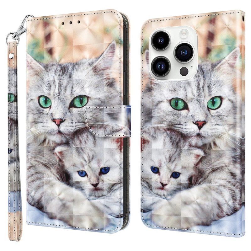 Custodia in pelle iPhone 15 Pro Teneri Gatti Perizoma