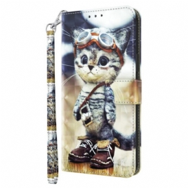 Folio Cover iPhone 15 Pro Gatto Aviatore Con Cinturino