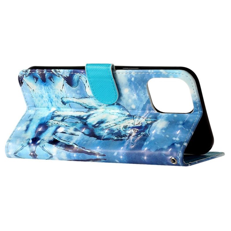 Folio Cover iPhone 15 Pro Lupi 3d Con Cinturino