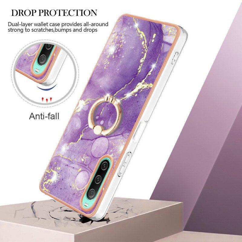 Cover Sony Xperia 10 IV Marmo Con Supporto Ad Anello