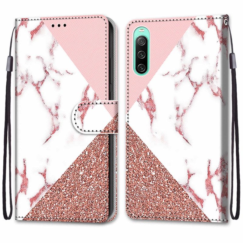 Custodia A Portafoglio Sony Xperia 10 IV Triangolo In Marmo E Glitter