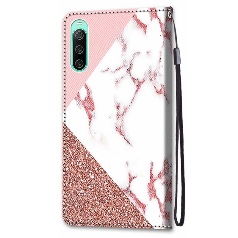 Custodia A Portafoglio Sony Xperia 10 IV Triangolo In Marmo E Glitter