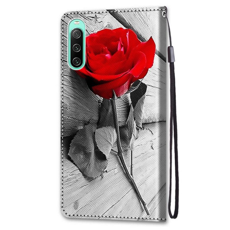 Custodia in pelle Sony Xperia 10 IV Floreale Con Cinturino