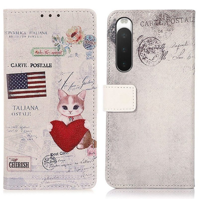 Custodia in pelle Sony Xperia 10 IV Gatto Viaggiatore