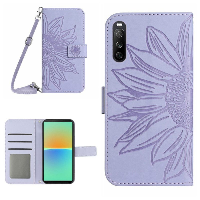 Custodia in pelle Sony Xperia 10 IV Girasole E Tracolla