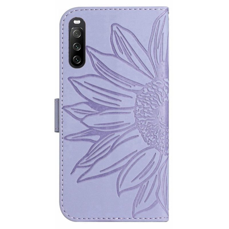 Custodia in pelle Sony Xperia 10 IV Girasole E Tracolla