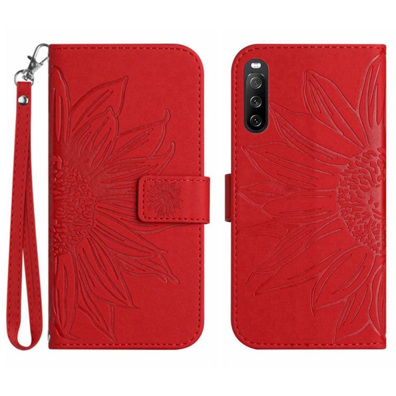 Custodia in pelle Sony Xperia 10 IV Girasole Strappy